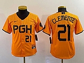 Youth Pittsburgh Pirates #21 Roberto Clemente Number Yellow 2023 City Connect Stitched Jersey2,baseball caps,new era cap wholesale,wholesale hats